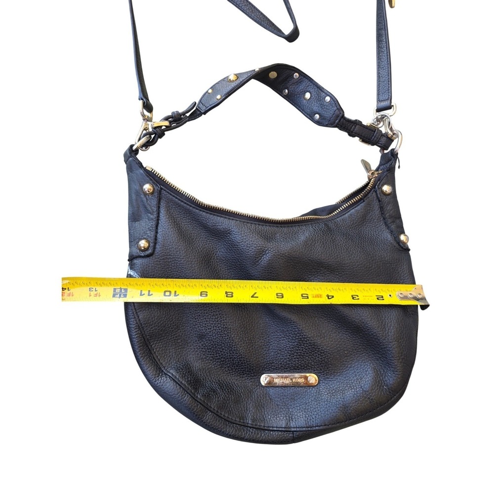 Michael Kors Black Pebbled Leather Studded Hobo Crossbody Bag Gold K3 - Picture 5 of 16
